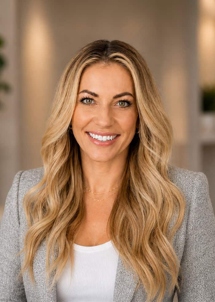 A friendly, professional woman with long blonde hair smiling warmly, representing trusted home health services by Mission Home Health, dedicated to patient care and well-being.